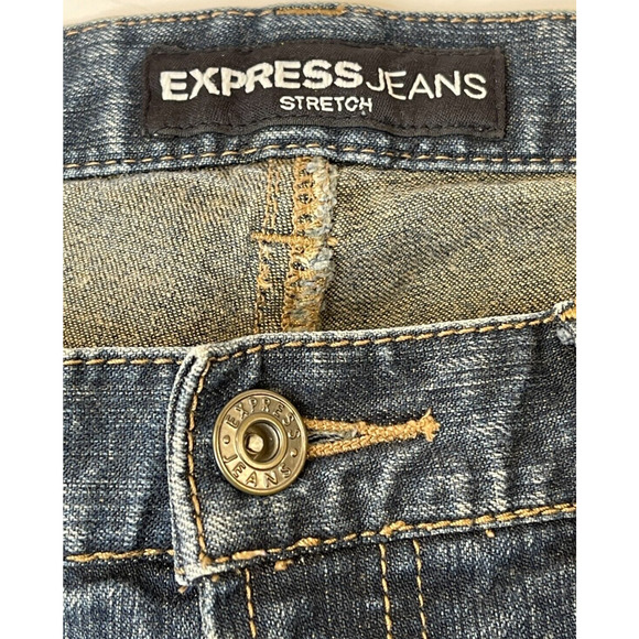 Vintage Express Jeans low rise waist 32 frayed seam down middle flared l… - Picture 5 of 9